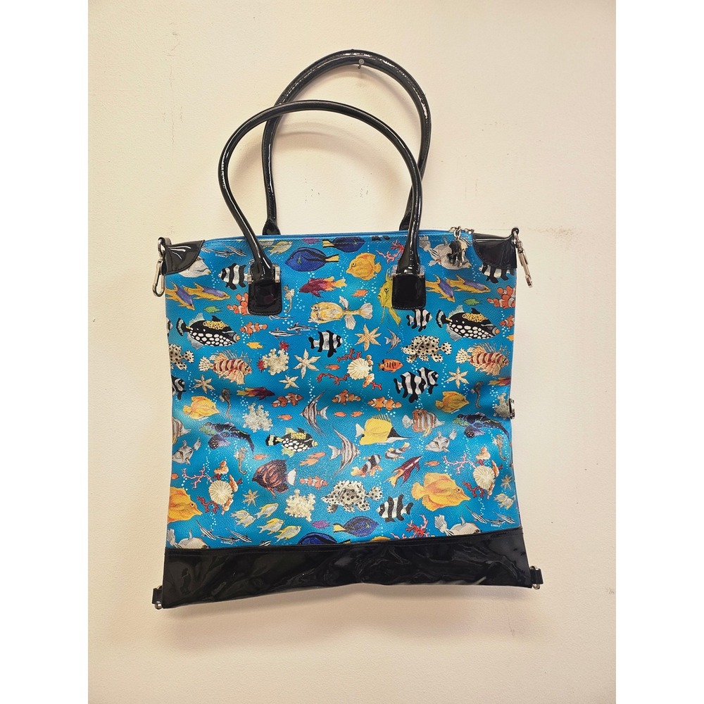 Sydney Love Tropical Fish Print Tote Bag Blue Patent Trim Polka Dot Lining